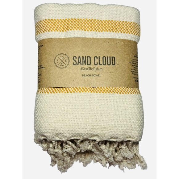 Sand Cloud Other - SAND CLOUD Yellow STRIPE BEACH TOWEL TURKISH Scallops ORGANIC COTTON 37"x67"